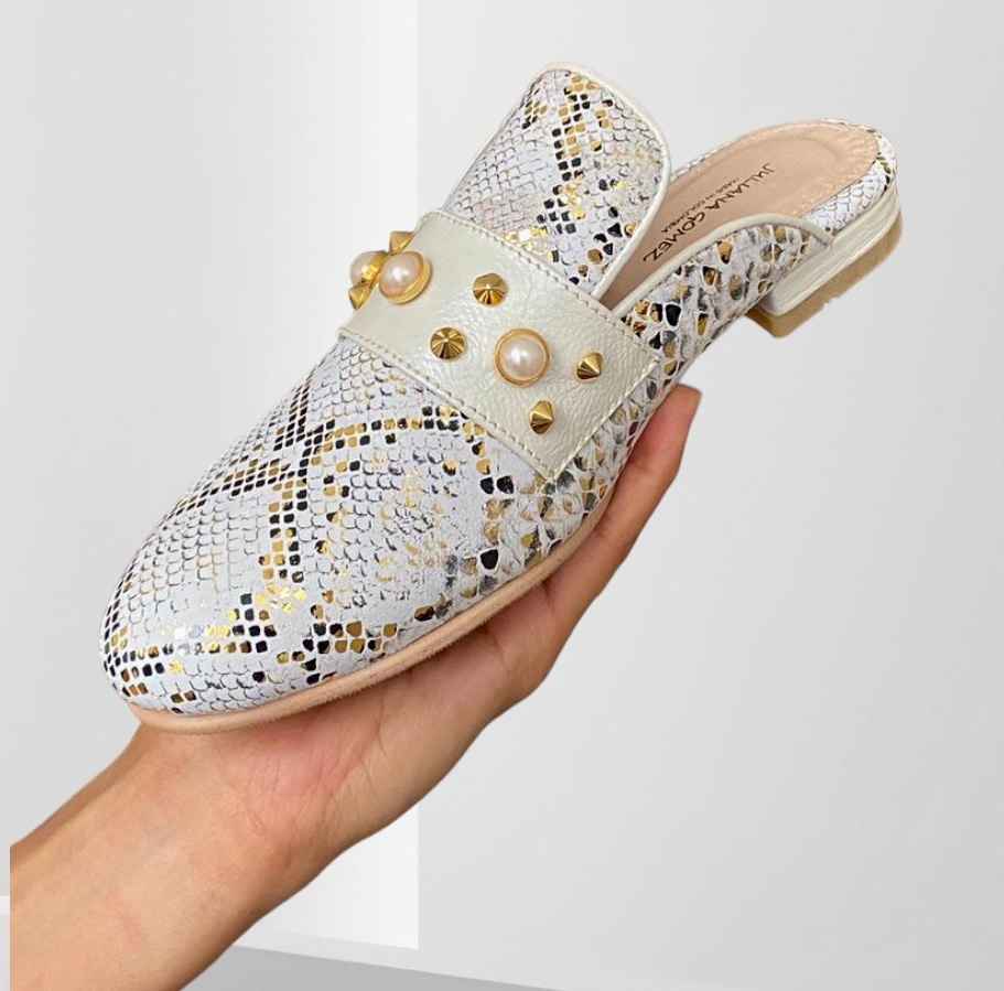 MULES PERLA SNAKE DORADO