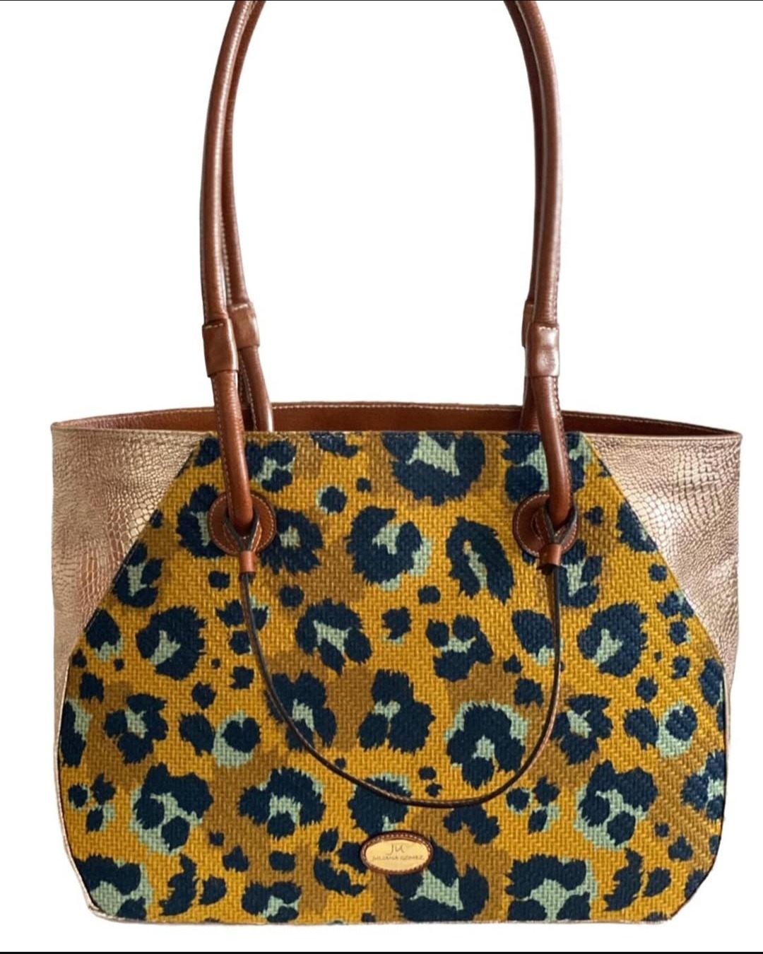 BOLSO TOTE PRINT TEXTIL Y CUERO
